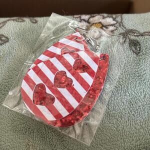 Red and White Striped Heart Design Earrings